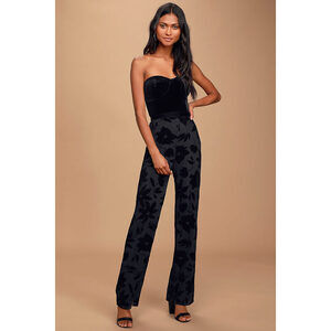 Lulus Love About It Black Velvet Strapless Jumpsuit - Size XXS